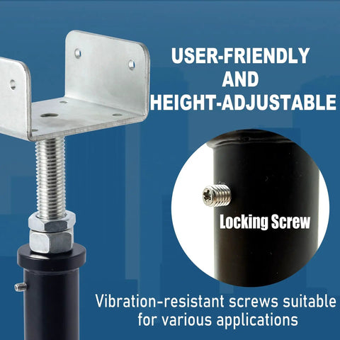 Heavy Duty Two Pack U Shaped Floor Jack With No Sweat Height Tweaks And Rock Solid Steel Beam Support For 4x2 4x4 4x6 Floor Joists Plus Heavy Duty Screw Top Post House Leveling Rig with height-adjustable metal bracket.