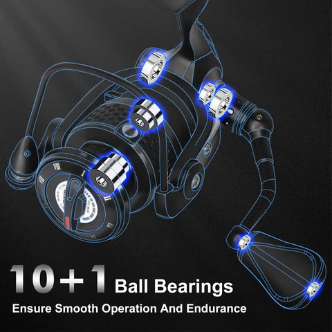 Diagram of Ultra Light Spinning Fishing Reel With Aviation Aluminum Body For Saltwater And Freshwater, highlighting ball bearings.