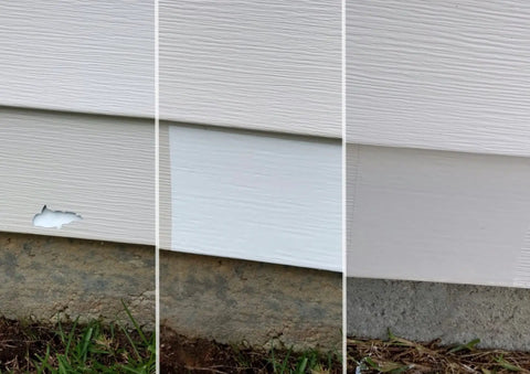 Vinyl And Stucco Siding Repair Kit With White Self Adhesive Patches That Cut To Fit Paintable To Match Cover Cracks Holes And Blemishes