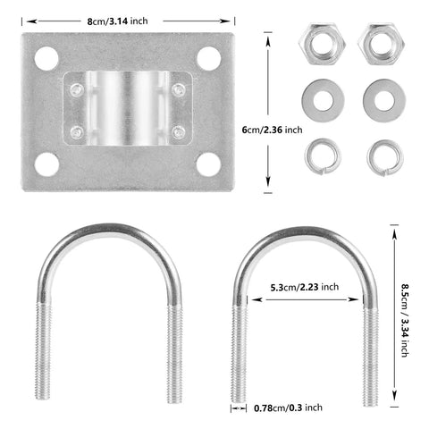 Mounting bracket and U-bolts for Waterproof 5.8dBi 915MHz Fiberglass Antenna With 20Ft Extension Cable, includes nuts and washers.