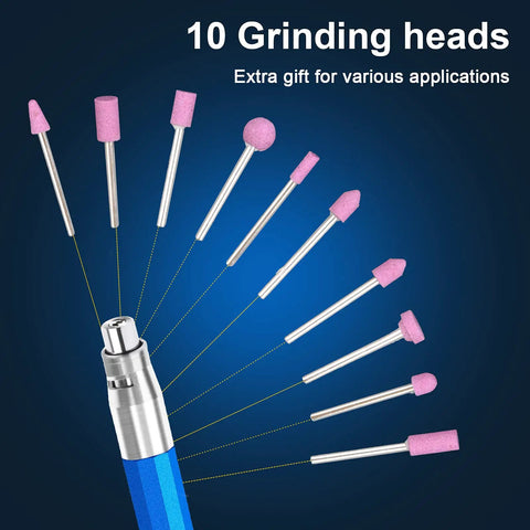 Heavy Duty 18 Piece Pneumatic Air Die Grinder Rig Delivering Badass 70000 RPM Torque with ten pink grinding bits on metal shafts.