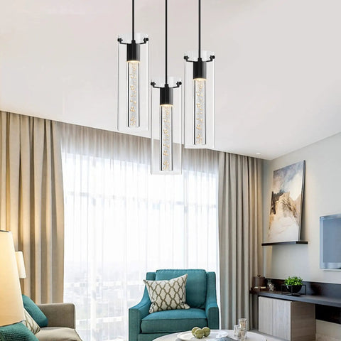 Three Light Kitchen Island Pendant Light With Bubble Glass Shades, Adjustable Linear Pendant Ceiling Fixture For Kitchen Island, Dining Room, Bar And Breakfast Nook, Cool Modern LED Lighting