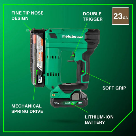 Compact Cordless Pin Nailer Kit With 23 Gauge Headless Pins Drives Five Eighths Inch To One And Three Eighths Inch, 2.0Ah Battery