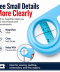 Automatic Needle Threader Tool With Built In Magnifier And Scale For Quick Sewing, Quilting, Embroidery And DIY Projects, No Fuss Threading In Seconds, Red blue plastic magnifier view with inch scale for sewing, quilting and embroidery