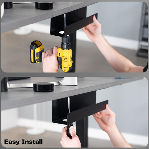 Installing Under Desk 17 Inch Cable Management Trays, 2 Pack Black Cord Organizer with drill, easy under desk mount