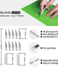 Pro Grade Wallpaper Smoothing Tool Kit 15 Piece Set With Craft Knife And 10 Replaceable Blades, showing blades and grip design.