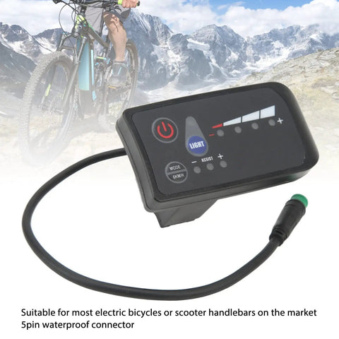 Power Display Meter For E Bikes With 5 Pin LED Interface, 36V Compatibility, Rugged ABS Housing and Weatherproof Gauge
