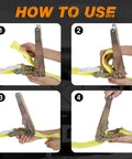 Four Pack 2 Inch By 27 Foot Heavy Duty Ratchet Straps With Aluminum Handle And Double J Hooks usage demonstration.