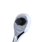 Close-up of Three Eighth Inch Square Drive Ratchet Handle With 24 Teeth, Seven Point Nine Inch Long Reversible Knurl Grip Tool head