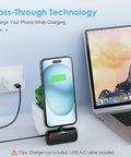 Compact USB C Power Bank With Built In USB C Connector 5000mAh PD Fast Charging Battery Pack next to laptop and phone