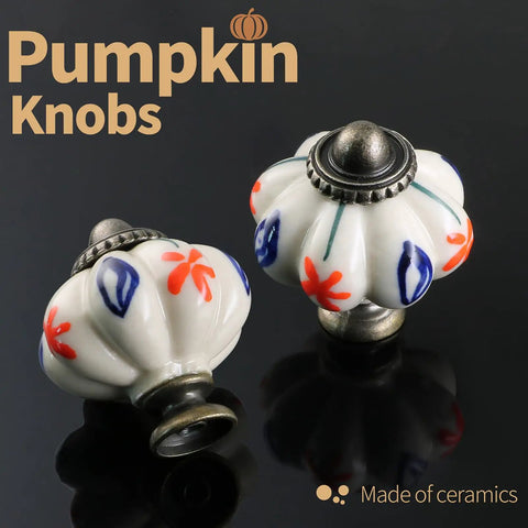 Hand Painted Ceramic Pumpkin Drawer Knobs Set Of Six Fine As A Bell Red Flower And Blue Leaf Design Vintage Cabinet Pulls Mounting Screws Included Quick Upgrade For Kitchen Cupboards Today Real Deal Home Decor.
