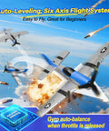 P51 Mustang RC Airplane For Beginners With 2.4GHz Control in dynamic flight with auto-leveling, gyro-stabilized system, kid-friendly.