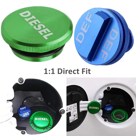Magnetic Diesel Fuel Cap And DEF Cap Aluminum Combo Pack for Ram 1500 2500 3500 Trucks 2013 2019 installed view
