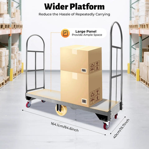 Heavy-Duty Platform Dolly For Industrial Transport 64.6 Inch Long Steel Cart With 6 Wheels 2000 Lb Capacity Removable Side Rails Non Slip Raised Surface Ideal Hand Truck For Workshop Warehouse Moves Workhorse, 64.6x15.7in