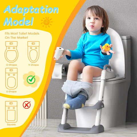 No Stress Toddler Potty Training Seat With Built In Step Stool Ladder And Heavy Duty Safety Handles Real Game Changer Featuring Super Adjustable Height Settings And Quick Fold Flat Storage In Modern Grey