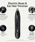 Weed Whacker 2.0 Nose And Ear Hair Trimmer with 7000 RPM motor, stainless steel dual-blade, USB-C port, wet dry use