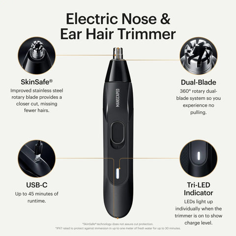 Weed Whacker 2.0 Nose And Ear Hair Trimmer with 7000 RPM motor, stainless steel dual-blade, USB-C port, wet dry use