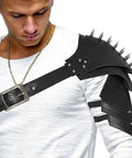 Man wearing Spiked Shoulder Harness With Badass Punk Edge Faux Leather Armor Strap Adjustable Shoulder Armor For Costume Halloween