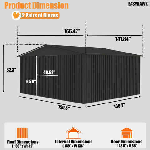 14x12 Ft Metal Outdoor Storage Shed With Lockable Door And Sloped Roof For Heavy Duty Weatherproof Galvanized Steel Construction