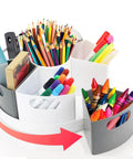 Slick Spin Art Supply Caddy For Kids With Seven Spacious Bins Holds Crayons Markers And Pencils Lazy Susan Base, colorful supplies organized.