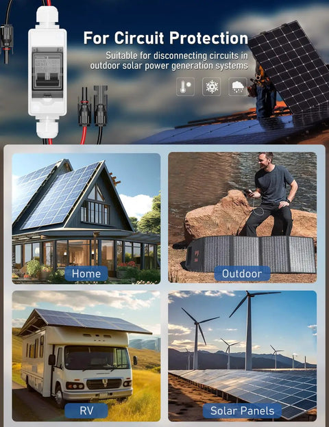 Rugged Outdoor Solar Panel Disconnect Switch 30A 2-Pole DC Circuit Breaker Non-Polarized 12V-400V IP65 Waterproof AC Disconnect Box