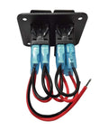 Rear view of 12-24V Boat Switch Panel Illuminated Rocker Switch Aluminum Prewired Dash Panel with prewired connections.
