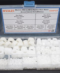 500 Piece Metric Nylon Hex Nuts Assortment Kit Featuring M2 Through M12 White Plastic Threaded Fasteners in organized sealable case.