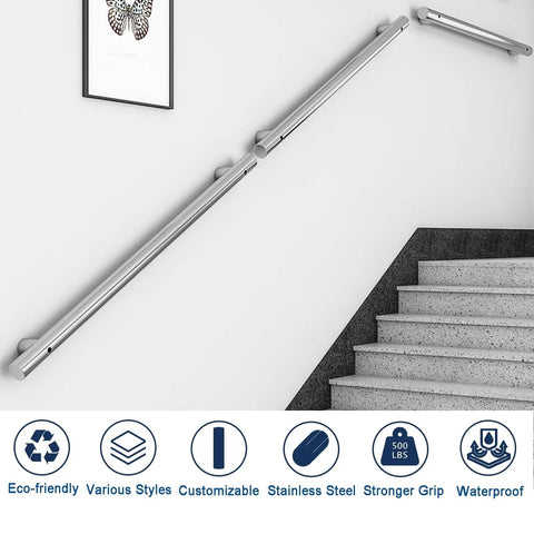 Get Grip Of Safety With This Badass Stainless Steel Hand Rail Grab Bar designed for outdoor steps with adjustable length.