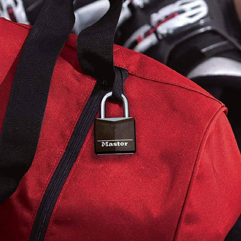 Outdoor Keyed Padlocks 4 Pack With Weather Resistant Vinyl Covered Aluminum Body And Steel Shackle, Keyed Alike, on red bag