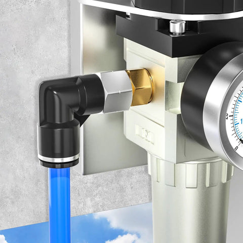 Pneumatic Female Elbow Push To Connect Fittings 5/32 Inch Tube OD X 1/8 Inch NPT Thread 90 Degree in use with PU tubing