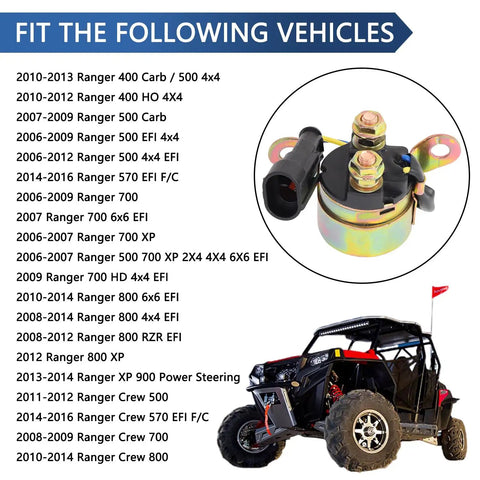 Starter Solenoid Relay Replacement for Ranger 400 500 570 700 800 EFI 4x4 Models 2006 2014 Direct Fit Heavy Duty Start Relay for Easy Install and Reliable Quick Start on metal relay with Ranger fitment list