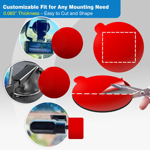 Four Pack 2.2 Inch Round Double Sided Adhesive Pads For Dash Cams And GPS Mounts, customizable fit display with scissors cutting pad