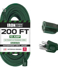 Green 200 Ft Outdoor Extension Cord 16/3 SJTW Heavy Duty 3 Prong Weatherproof Power Cable with coiled vinyl jacket
