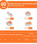 Kickstart Your Electrical Projects With This Awesome 60 Pc Wire Connector Kit That Splices Up To 5 Conductors Fast Using Push In Lever Nuts For Easy Diy Wiring Repairs And Solid Connections Anywhere. 60-piece orange lever wire connectors kit, PCT-221 to PCT-215