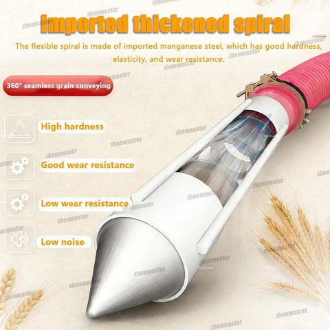 Detailed view of the imported thickened spiral in 2000W Heavy Duty Screw Conveyor And Electric Auger Feeder for grain transfer.