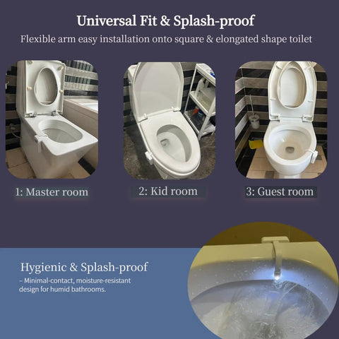 Rechargeable Toilet Night Light With Motion Activated Sensor 16 Color LED Nightlight Inside Bowl in various bathroom settings