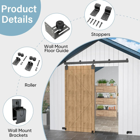 Heavy Duty Exterior Barn Door Hardware Kit For Outdoor Use, Box Rail Sliding Track System, Weatherproof Black Finish