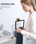 Woman installing Dope Black And Gold Stainless Steel Towel Ring Wall Mount Square Hand Towel Holder For Bathroom Rust Resistant
