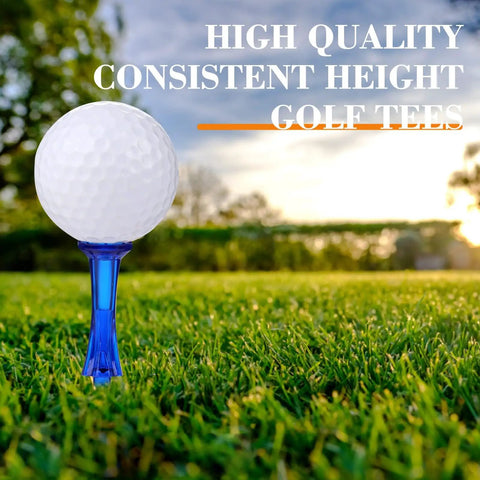 Unbreakable Three And A Quarter Inch Plastic Golf Tees 50 Count Blue with golf ball on tee