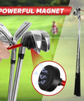 Golf Alignment Rods Swing Training Aid With Magnetic Base shown attaching to club heads, highlighting the powerful magnet feature.