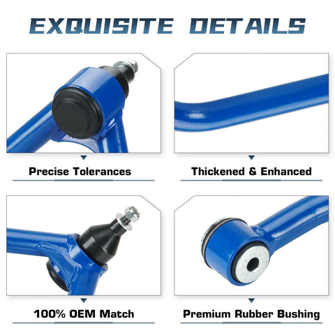 Blue two-piece front upper control arms with ball joints and bushings for GM trucks/SUVs (07–18 Escalade/Sierra/Yukon)
