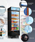 16 Cubic Feet Commercial Upright Display Freezer With Single Glass Door ETL Certified showcases energy-saving LED lights and easy-clean interior.