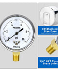 2.5 Inch Diaphragm Pressure Gauge For Low Pressure Gas And Vacuum Micro Precision With Radial Mount NPT 1/4 Inlet 0-10 PSI Range
