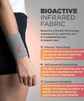 Person wearing gray Wrist Support Sleeve for Pain Relief and Recovery showing bioactive infrared fabric benefits.