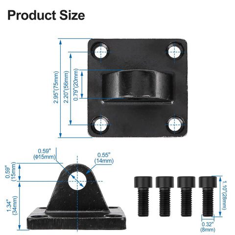 Dimensions of Heavy Duty Foot Flange Mount Bracket For 63mm SC Series Pneumatic Cylinders, Single Ear Style with screws