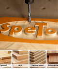 Front view of SpeTool carbide compression router bit with 1/8 in shank carving wood sign