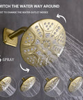 Brushed Gold Tub And Shower Faucet Set With Pressure Balancing Valve And Trim Included 5 Sprays Shower Head Shown in Use