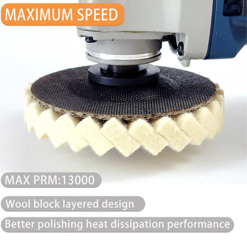 4.5 Inch Wool Polishing Pad For Angle Grinder Buffing Wheel To Shine Metal Marble Stone Furniture And Car Wax Natural Wool For A High Gloss Finish Great For All Surfaces attached to angle grinder