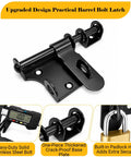 Built Different 4 Inch Slide Barrel Bolt Gate Latch Crafted From Solid Corrosion Resistant Stainless Steel For Weather Proof Barn Fence Pad And Shed Security, black latch with padlock hole.