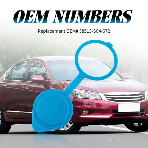 Windshield Washer Fluid Cap Replacement OEM 38513-SC4-672 in front of a red car exterior